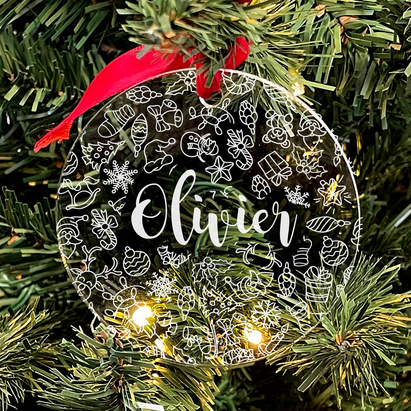 Kerstdoodles met Naam Plexiglas Kerstbal