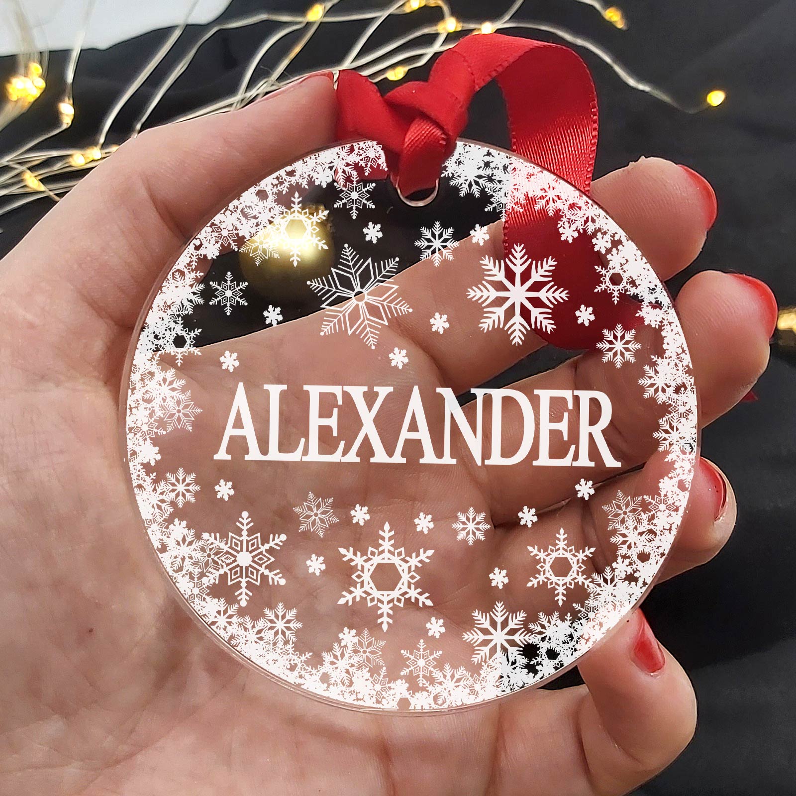 Sneeuwvlokjes Plexiglas Kerstballen met eigen naam